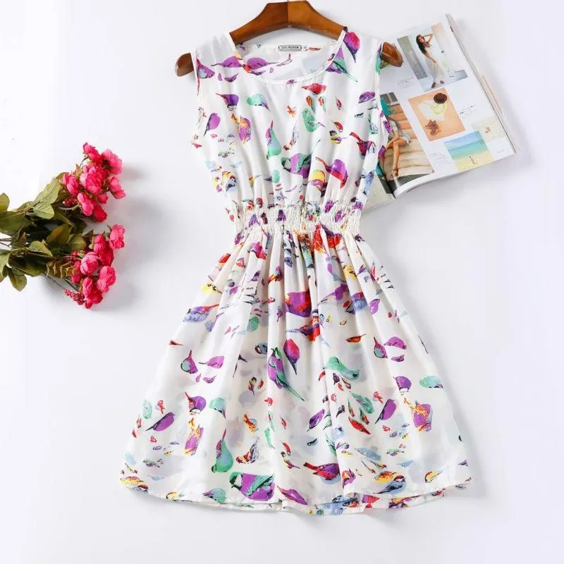 Chiffon Sleeveless Sundress Beach Floral Tank Mini Dress