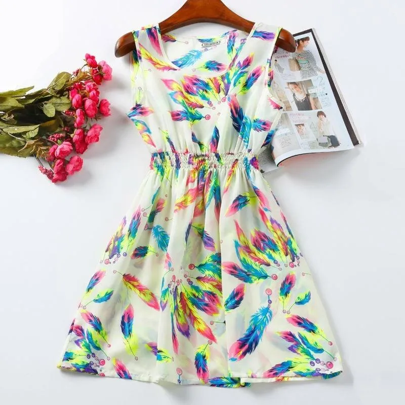 Chiffon Sleeveless Sundress Beach Floral Tank Mini Dress