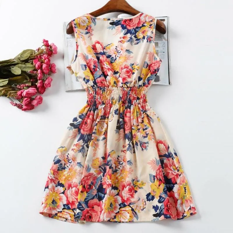 Chiffon Sleeveless Sundress Beach Floral Tank Mini Dress