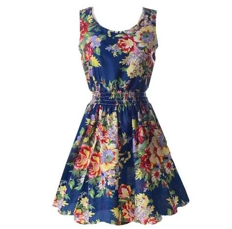 Chiffon Sleeveless Sundress Beach Floral Tank Mini Dress