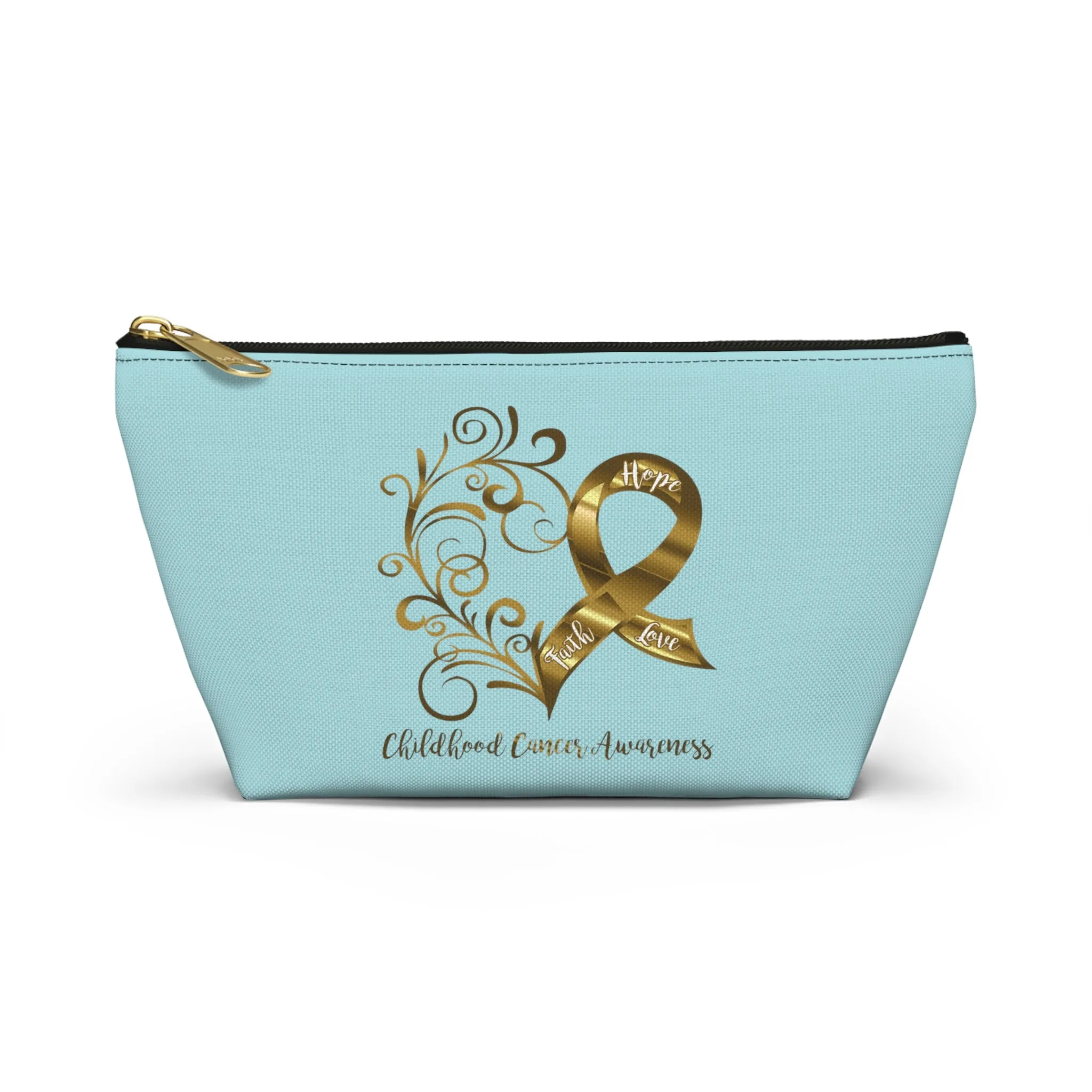 Childhood Cancer Awareness Heart Small "Light Teal" T-Bottom Accessory Pouch (Dual-Sided Design)