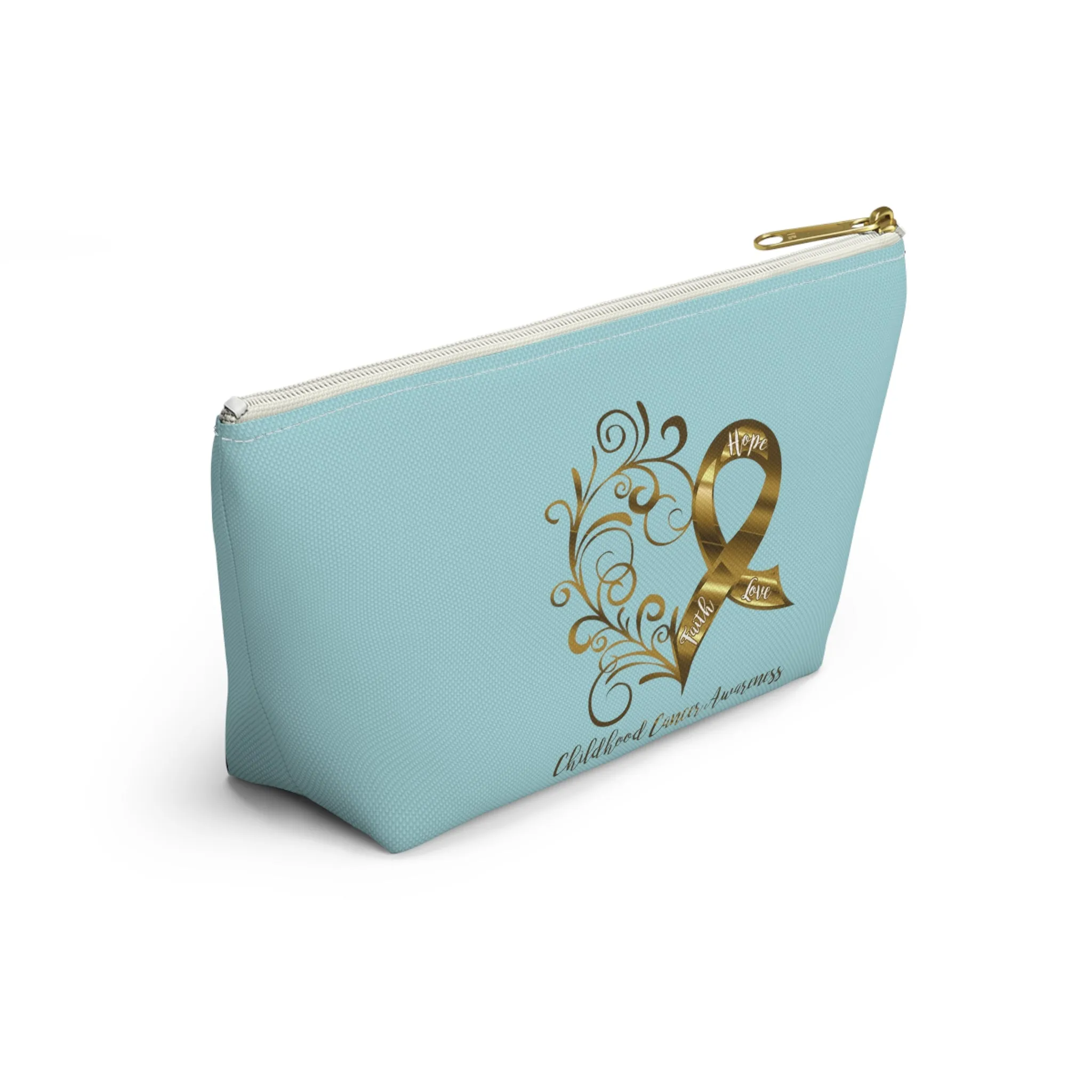 Childhood Cancer Awareness Heart Small "Light Teal" T-Bottom Accessory Pouch (Dual-Sided Design)