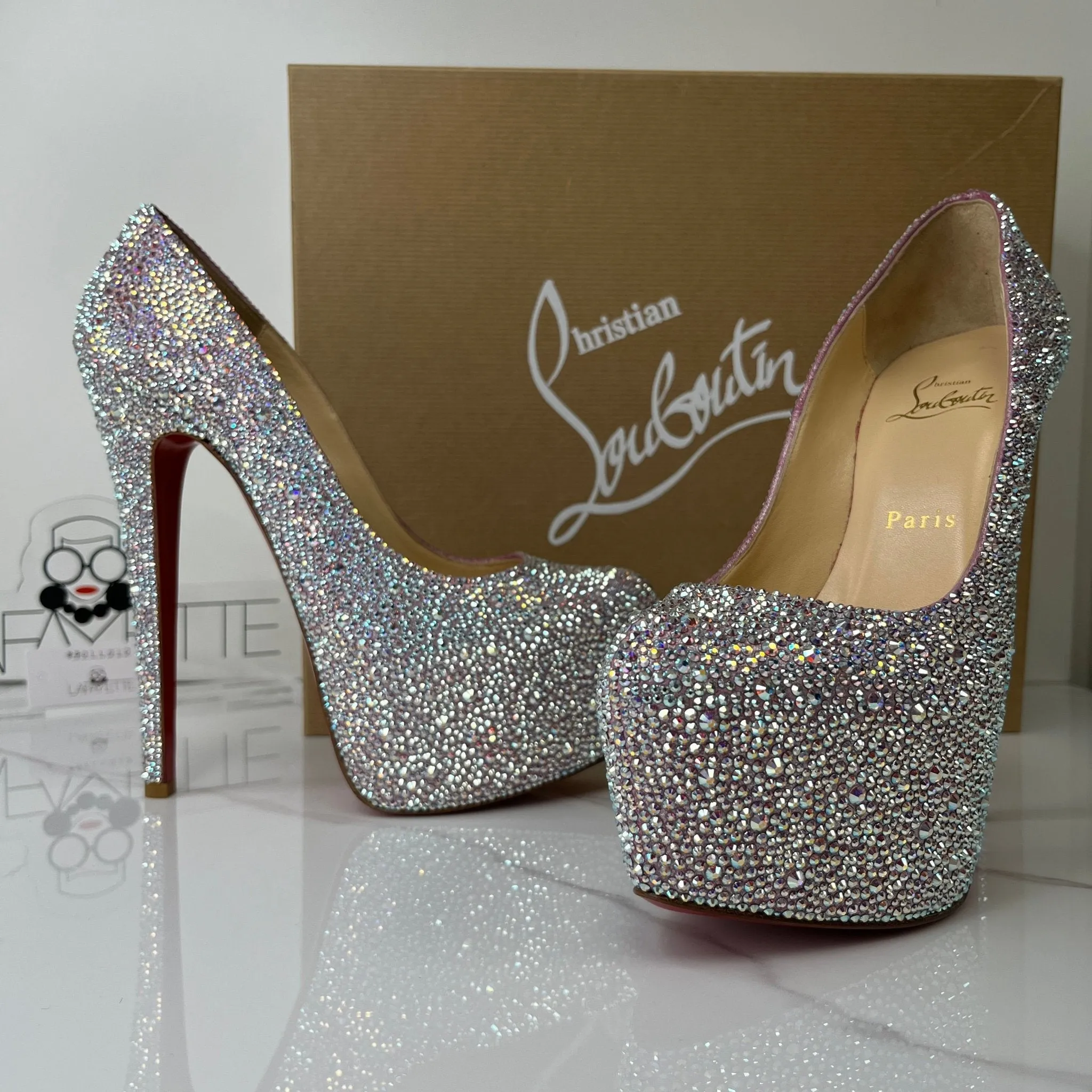 Christian Louboutin Crystal Suede Burma Daffodile Strass 160 Pumps - Size 37.5