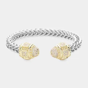 Clear CZ Stone Tip Textured Metal Cuff Bracelet