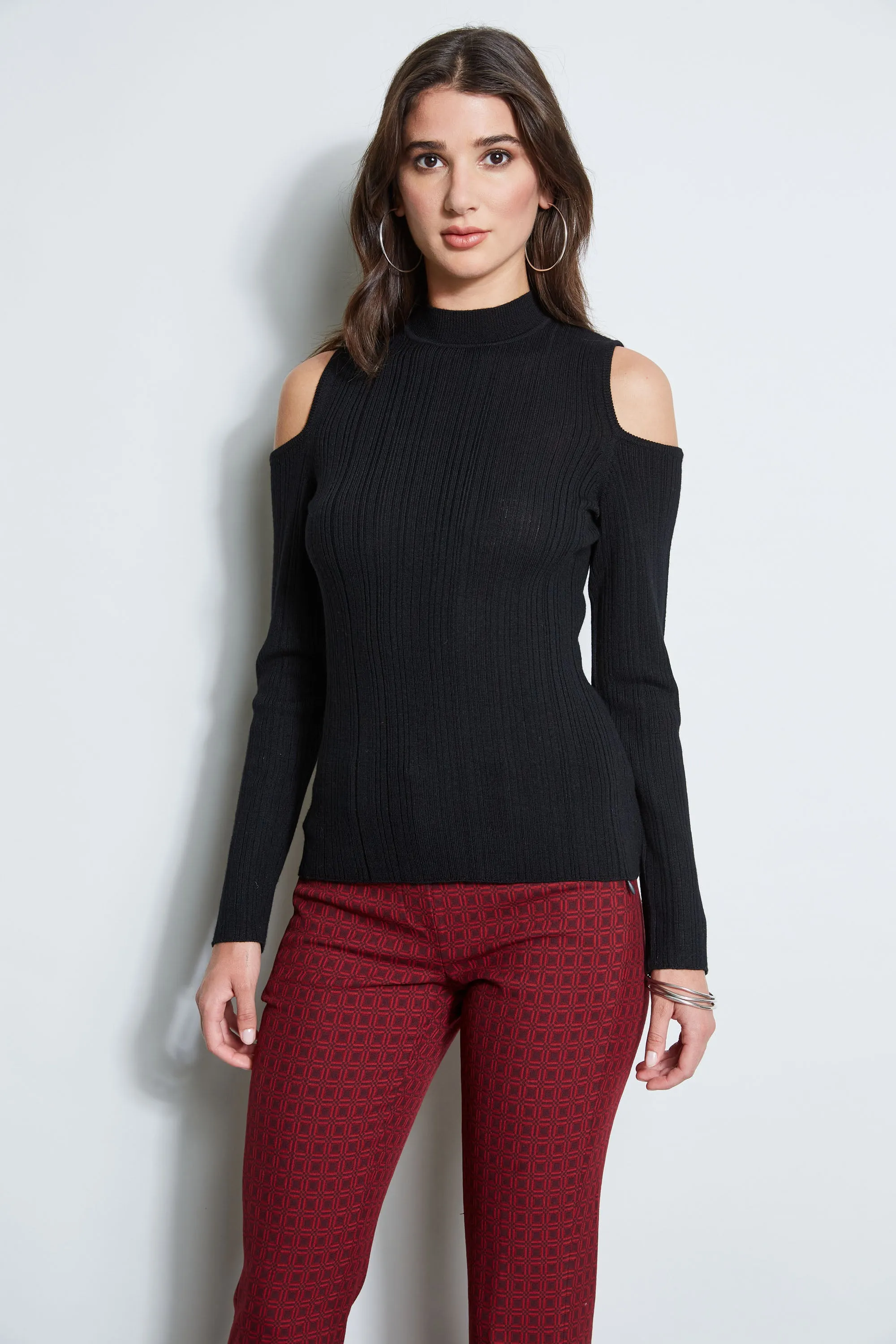 Cold Shoulder Mock Neck Sweater