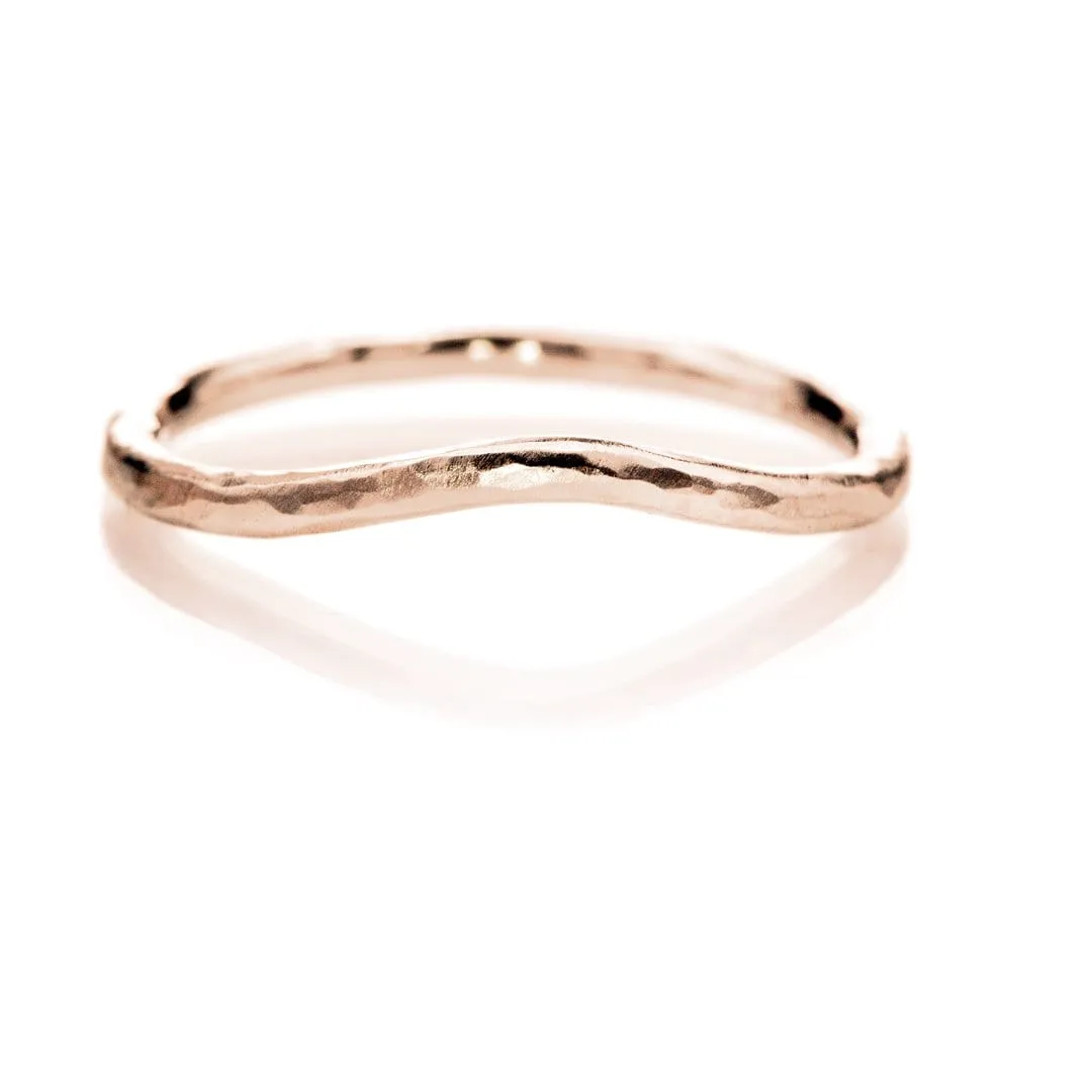 Contoured Curved Skinny Hammered Texture Thin Wedding Band