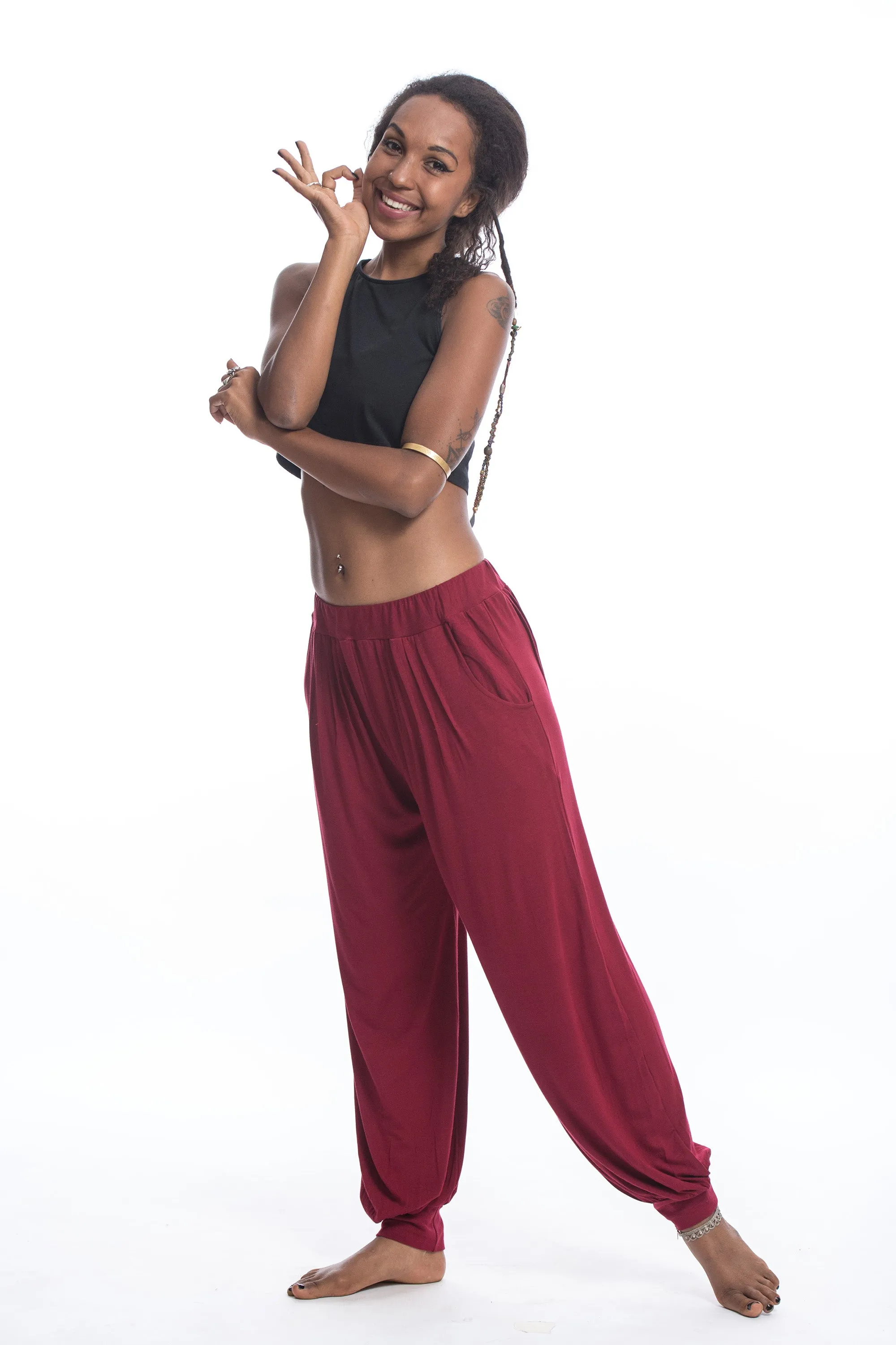 Cotton Women Harem Pants in Solid Red