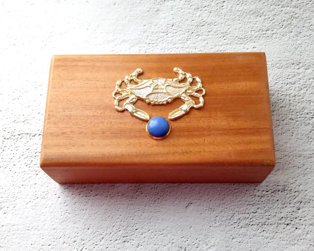 Crab with Blue Jade Mahogany Box