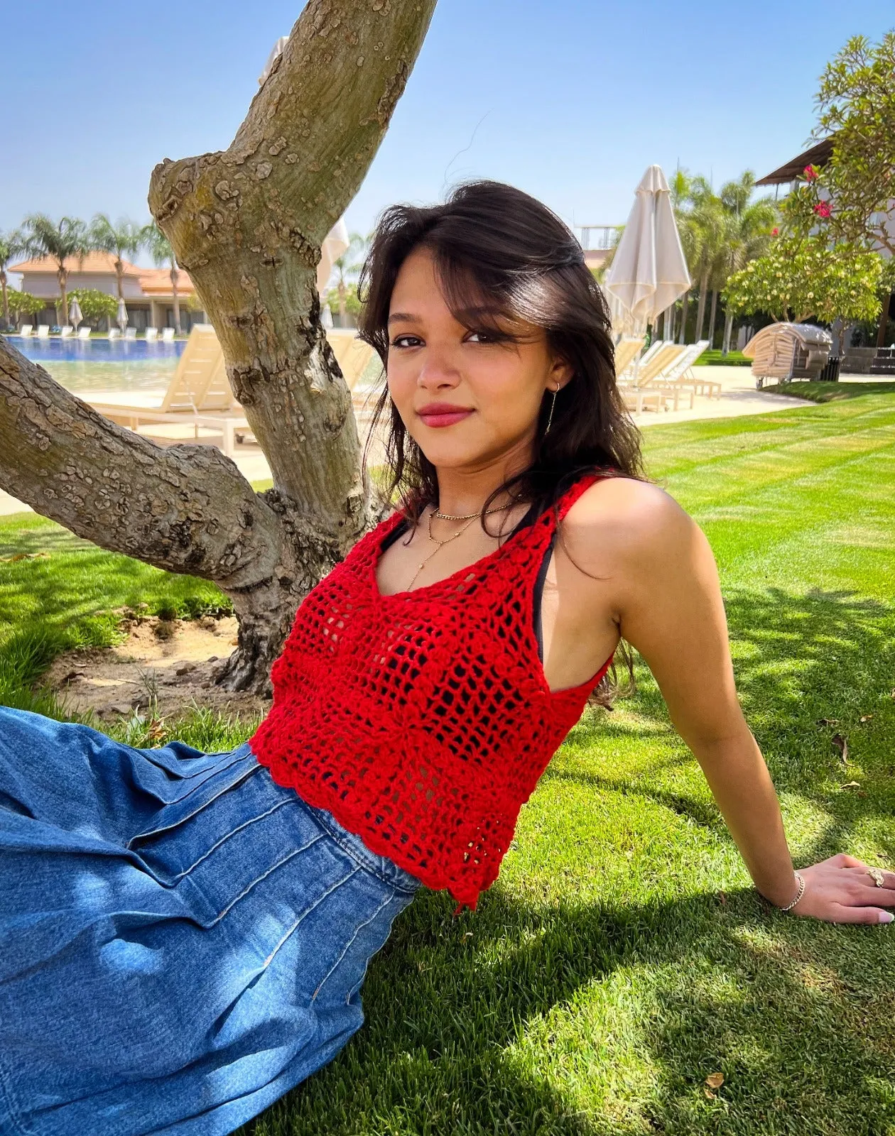 Crochet Strappy Top Red