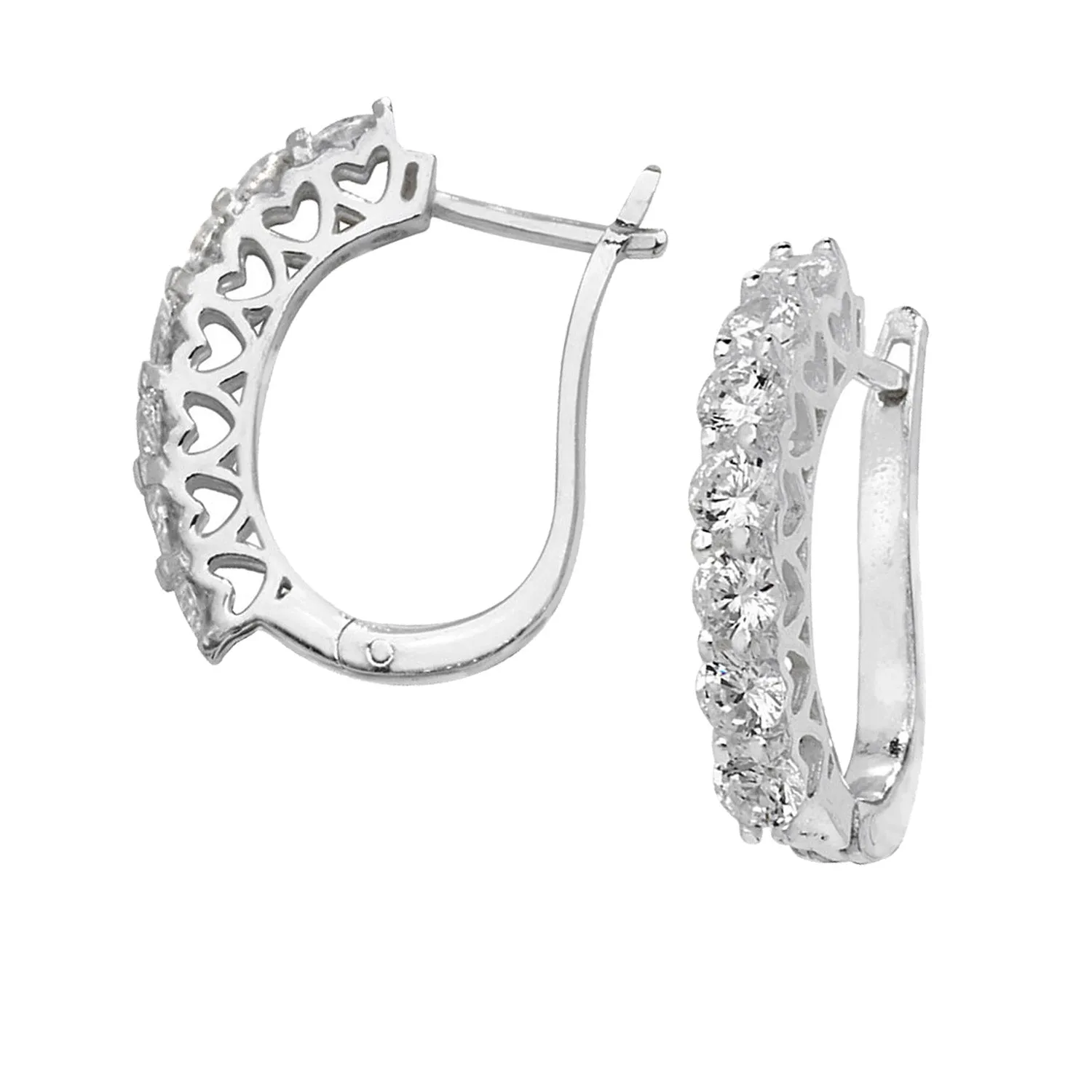 Crystal Zirconia Hoop Earrings With Love Heart Detail