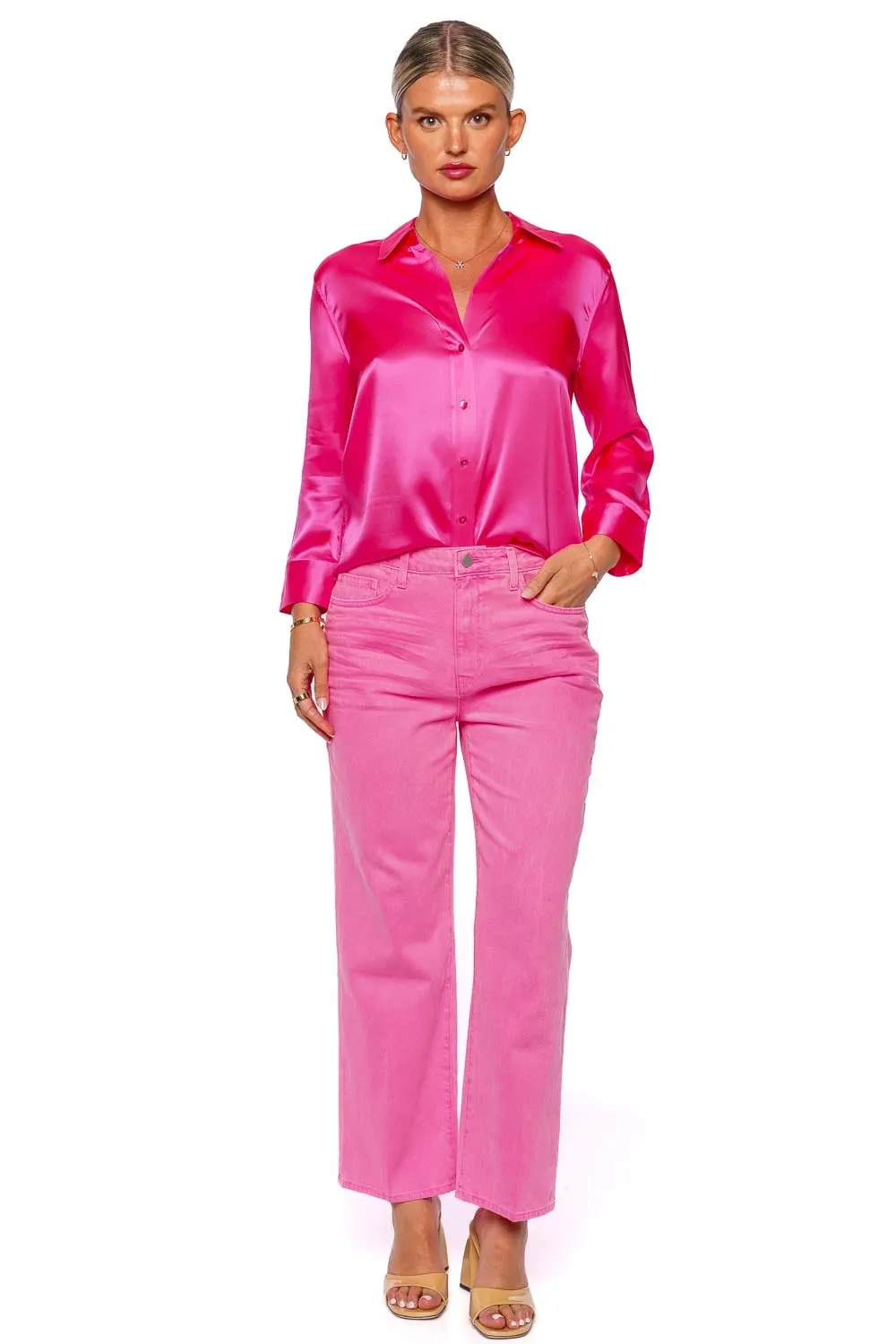 Dani Shocking Pink Silk Button Down Blouse