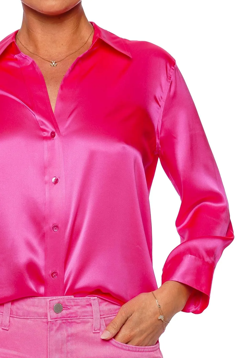 Dani Shocking Pink Silk Button Down Blouse