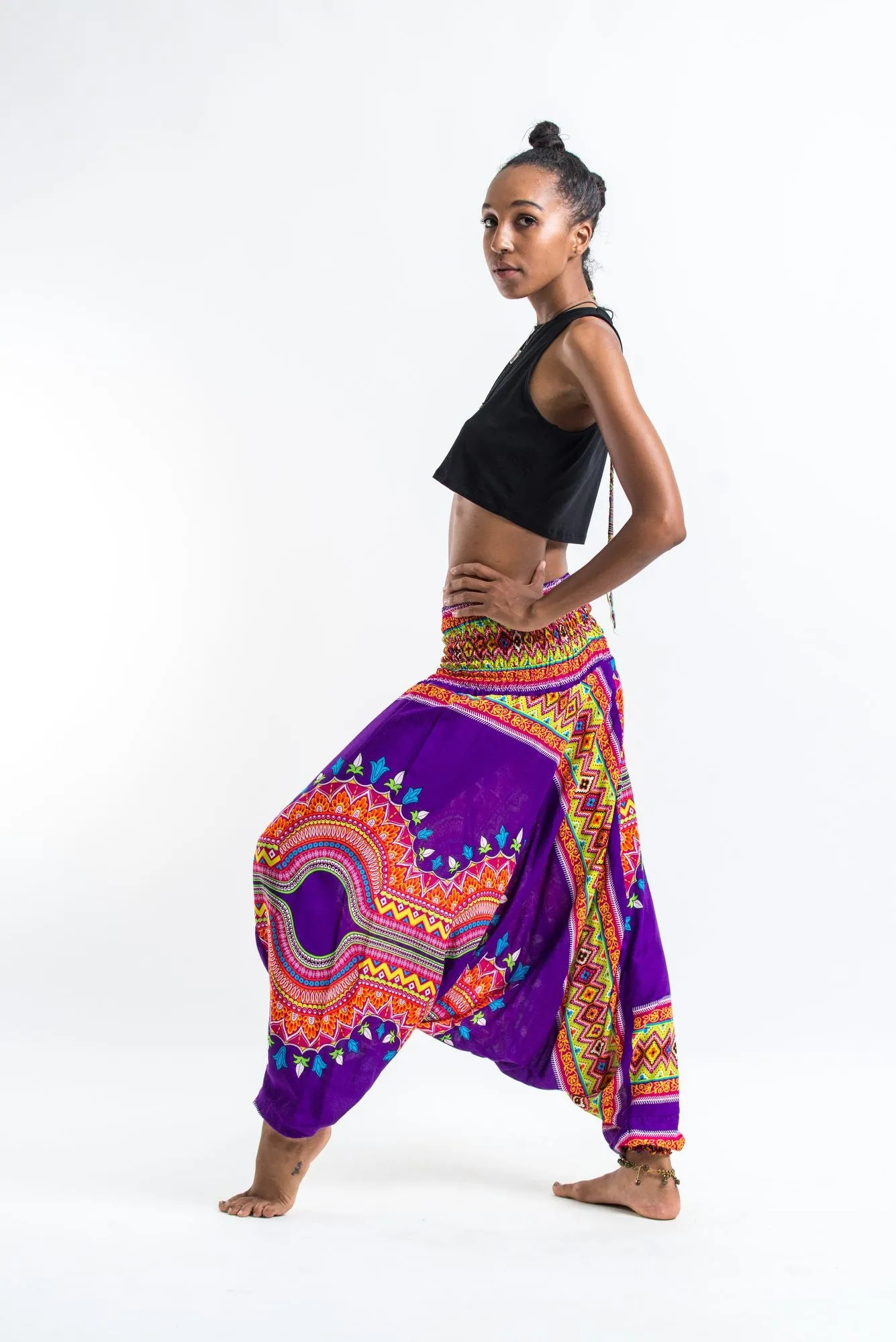 Dashiki Prints 2-in-1 Jumpsuit Harem Pants in Purple