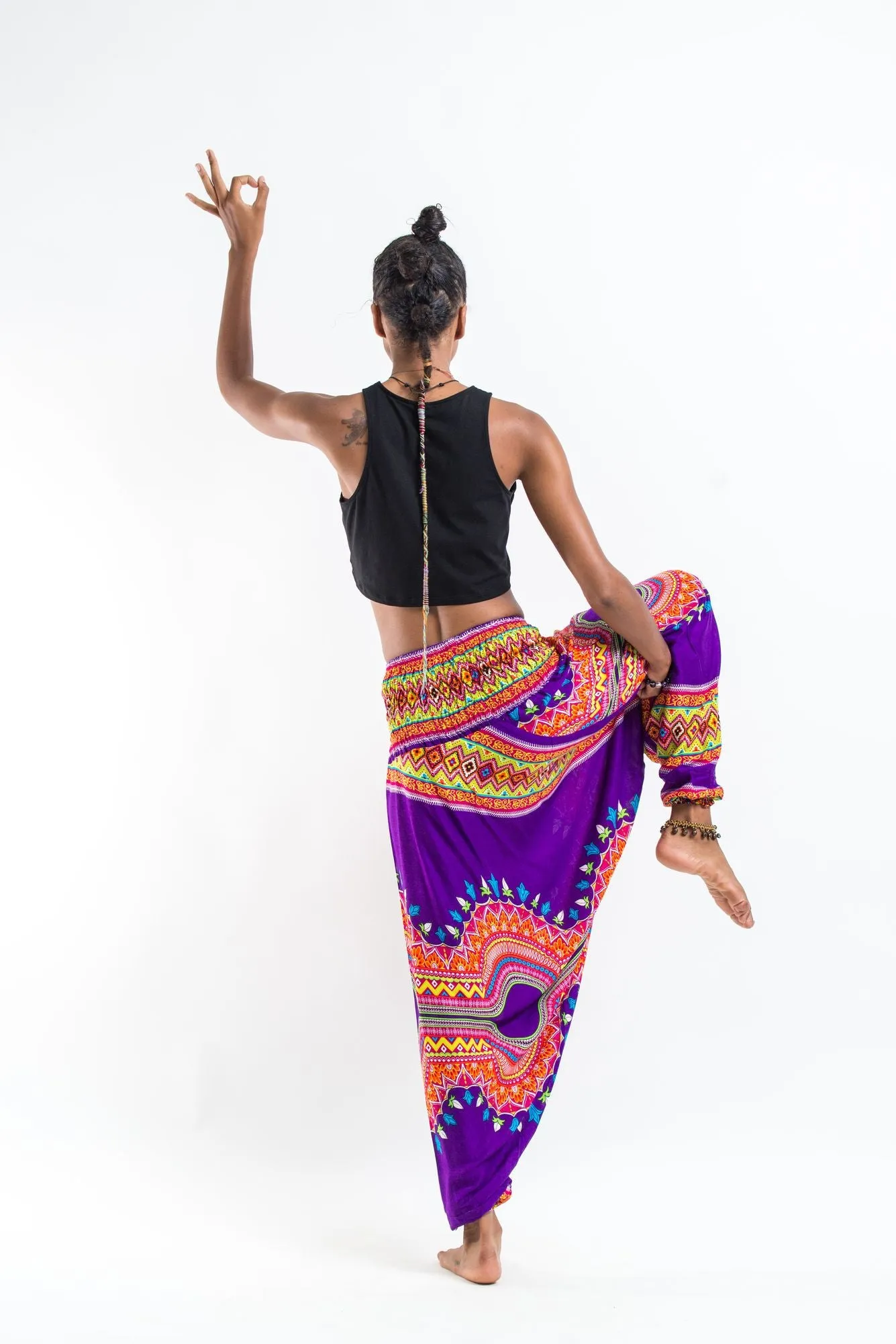 Dashiki Prints 2-in-1 Jumpsuit Harem Pants in Purple