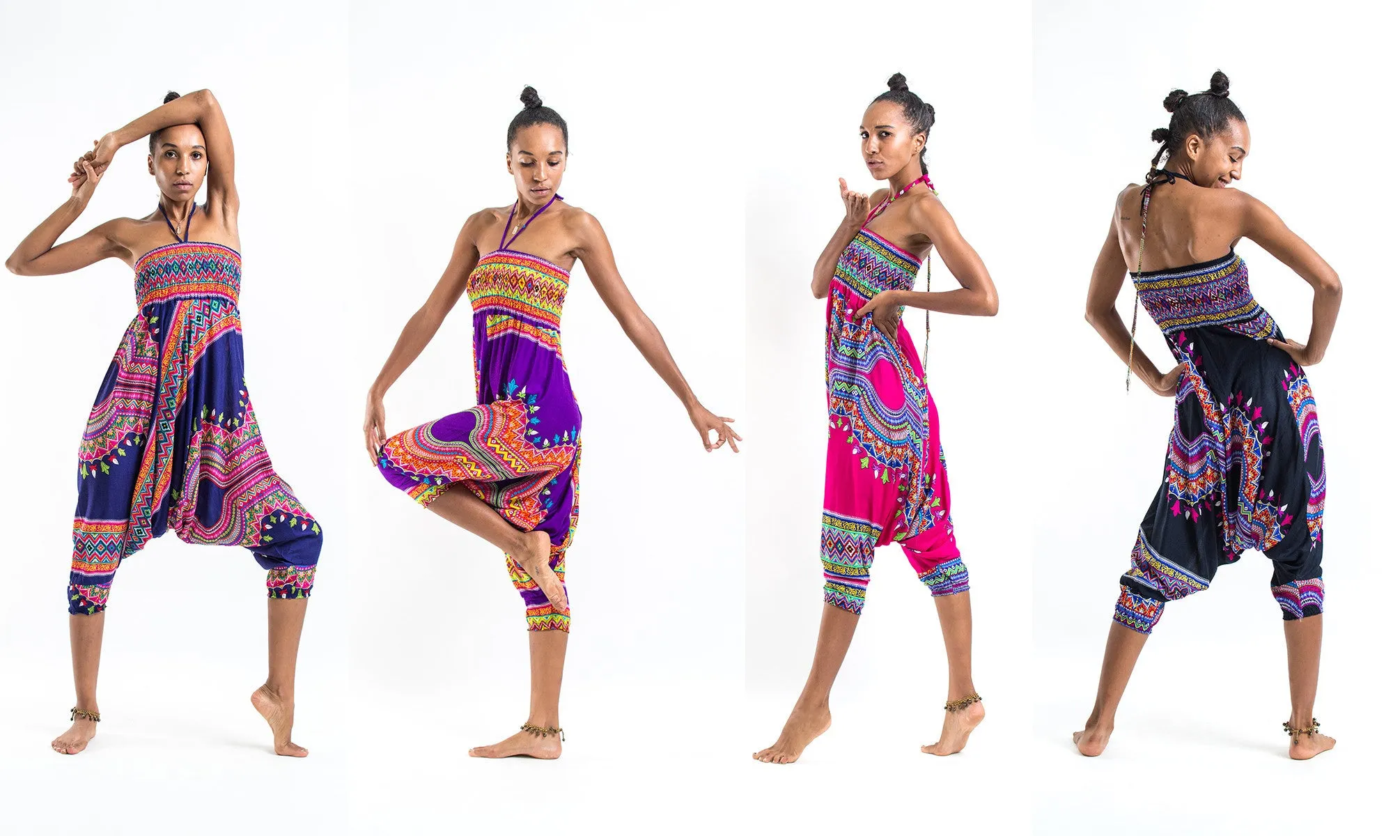 Dashiki Prints 2-in-1 Jumpsuit Harem Pants in Purple