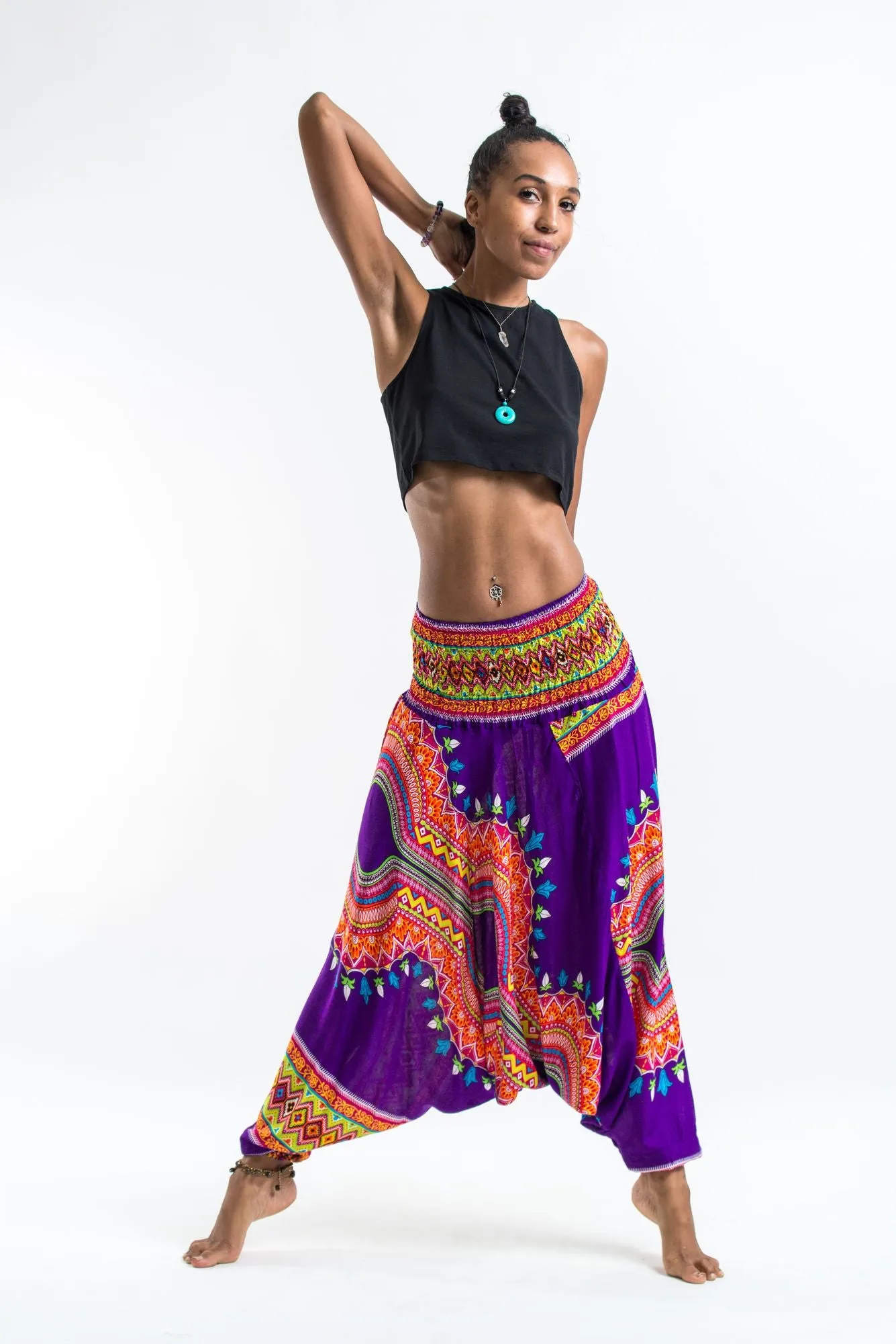 Dashiki Prints 2-in-1 Jumpsuit Harem Pants in Purple