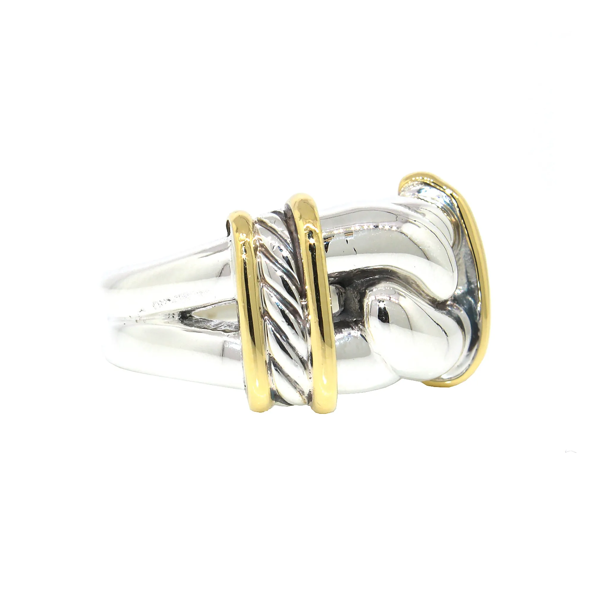 David Yurman Cable and Knot Sterling Silver and Gold Ring Size 6