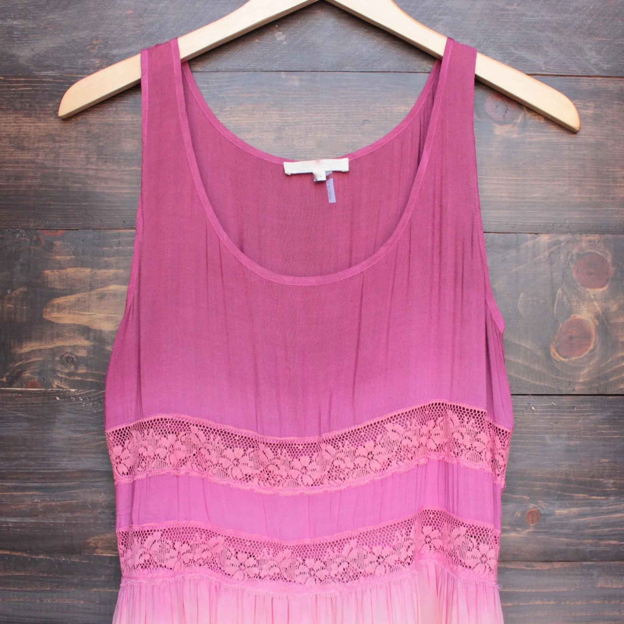 Dip Dye Boho Lace Trim Trapeze Slip Dress in Pink