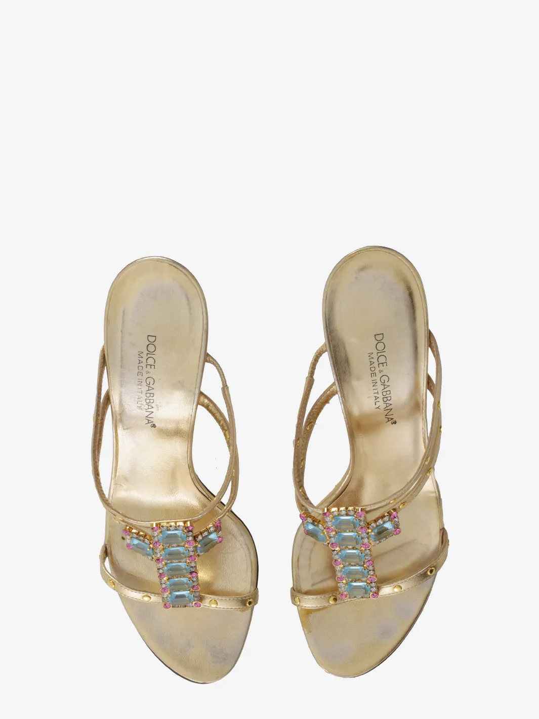 Dolce & Gabbana Gold Sandal With Rhinestone