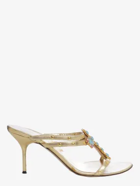 Dolce & Gabbana Gold Sandal With Rhinestone