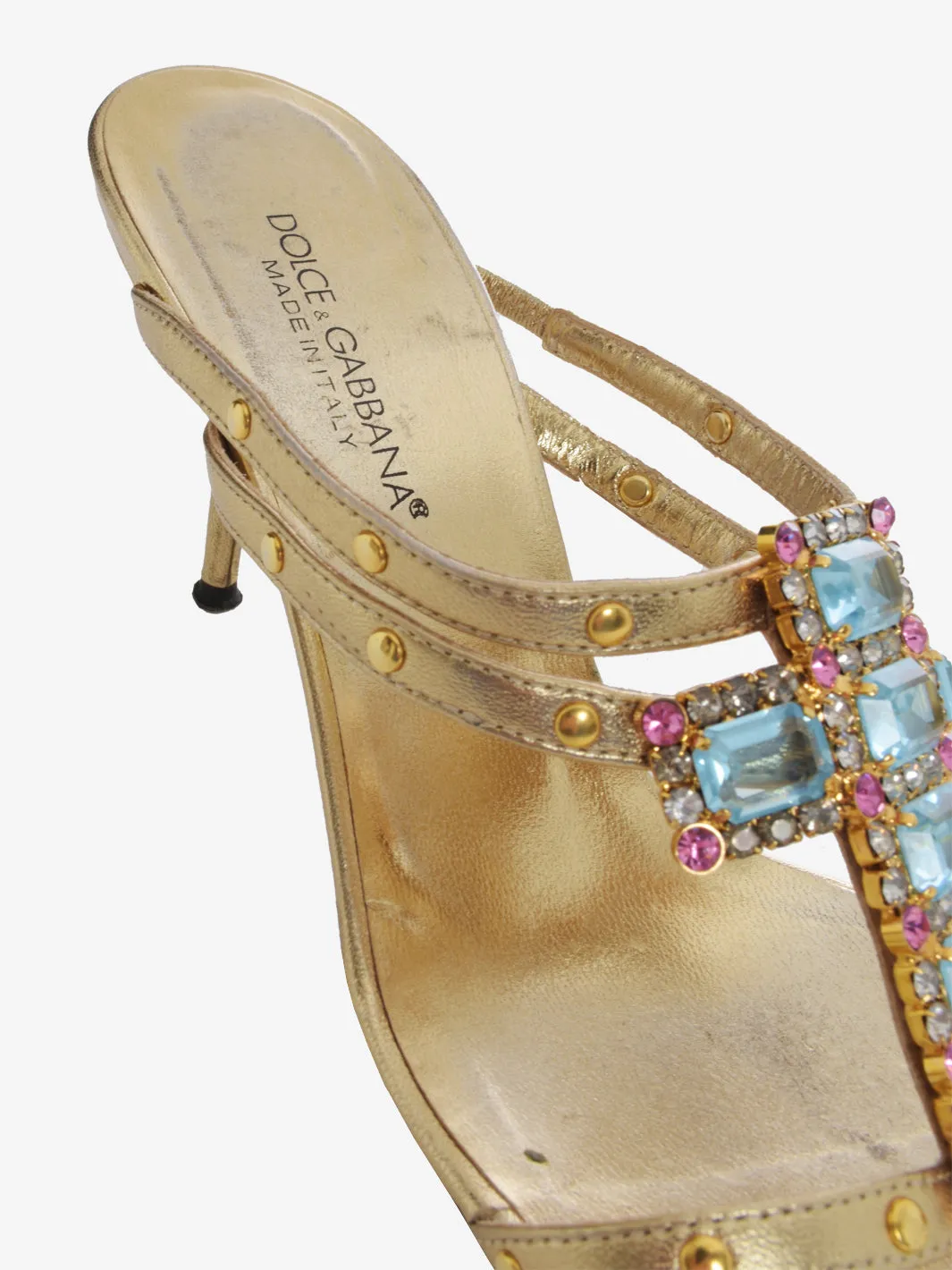 Dolce & Gabbana Gold Sandal With Rhinestone