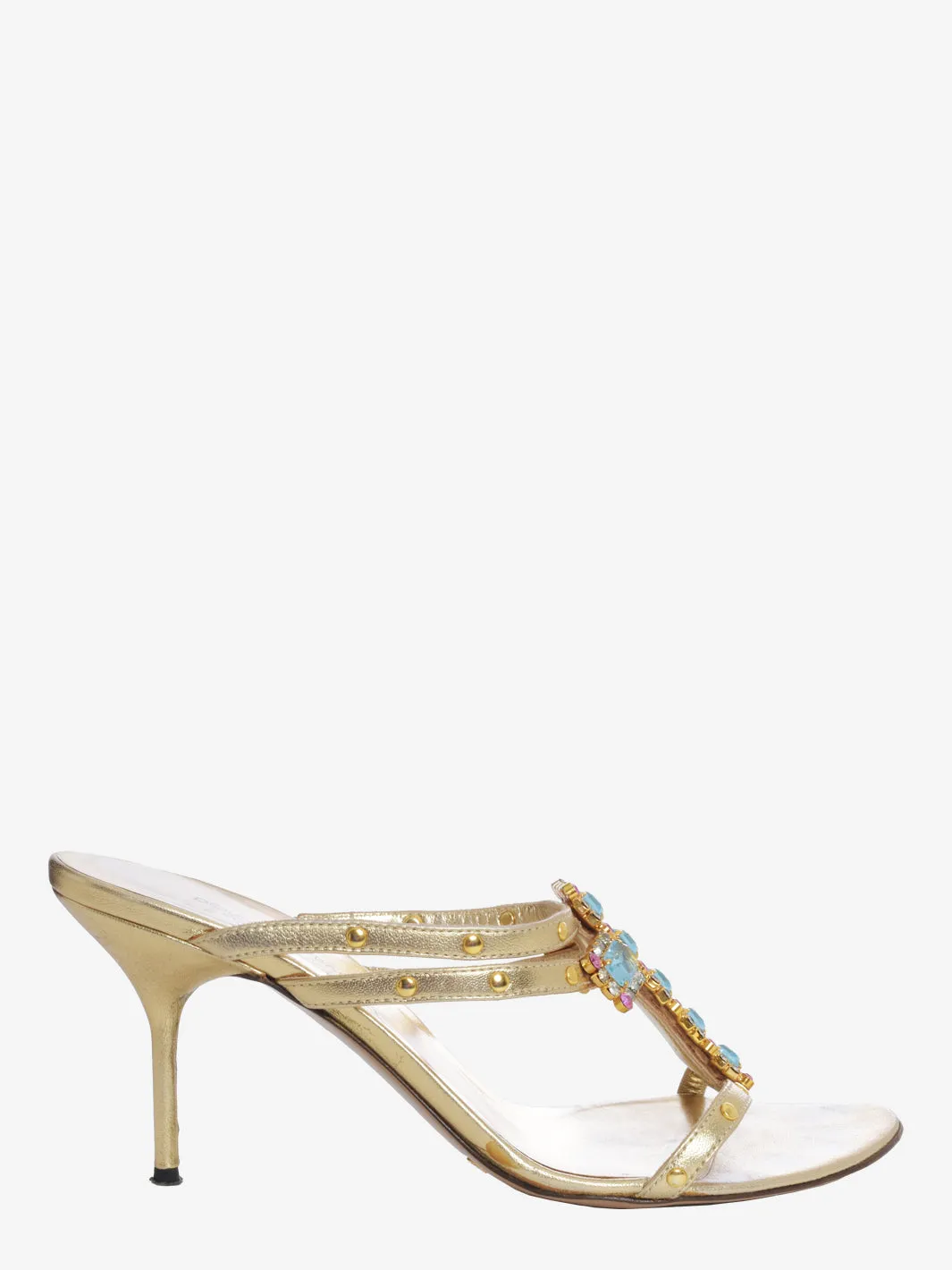 Dolce & Gabbana Gold Sandal With Rhinestone