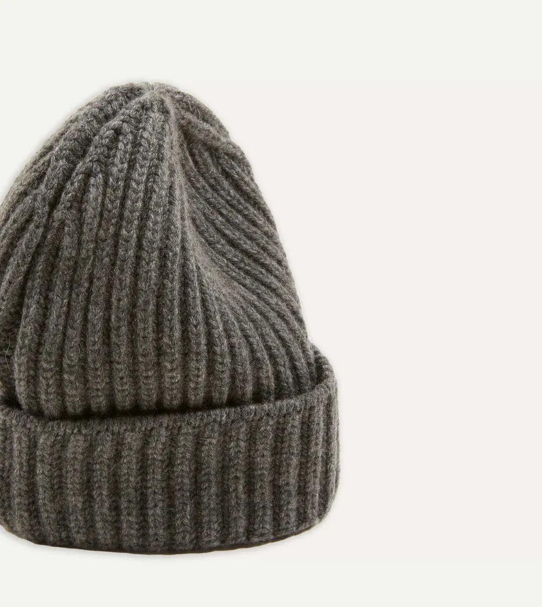 Drake's Cashmere Ribbed Knit Beanie / Mid Grey