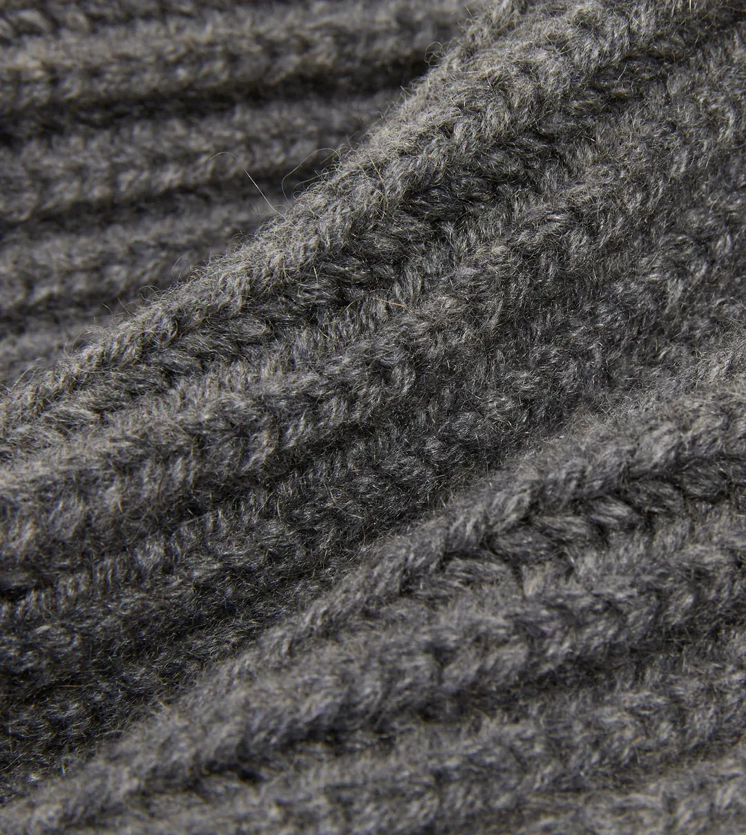 Drake's Cashmere Ribbed Knit Beanie / Mid Grey