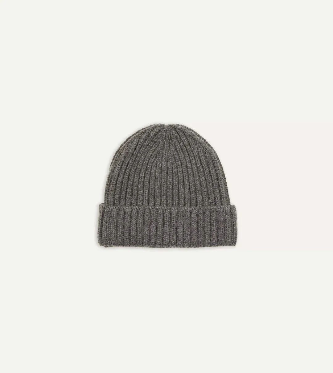 Drake's Cashmere Ribbed Knit Beanie / Mid Grey