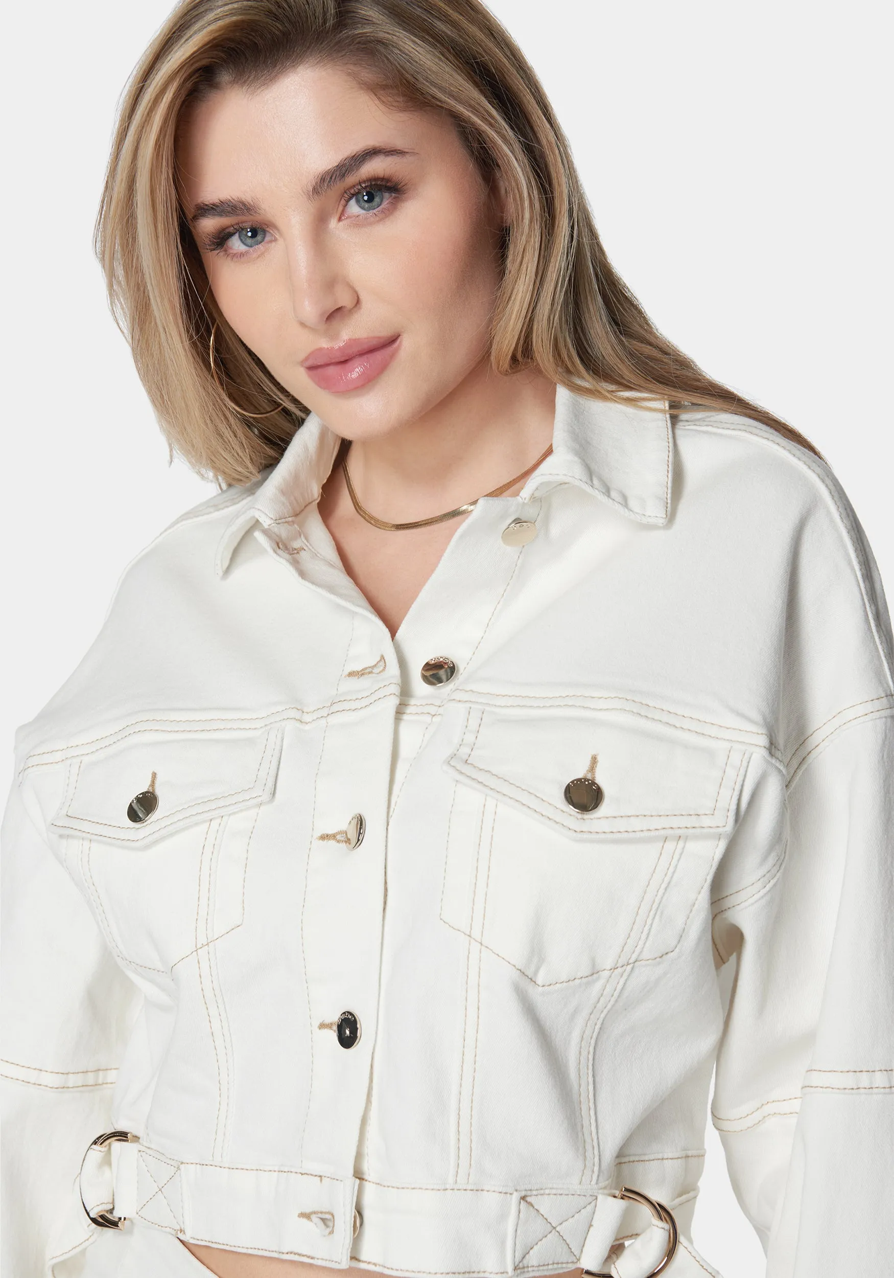 Dropped Shoulder D Ring Detail Oversized Denim Jacket