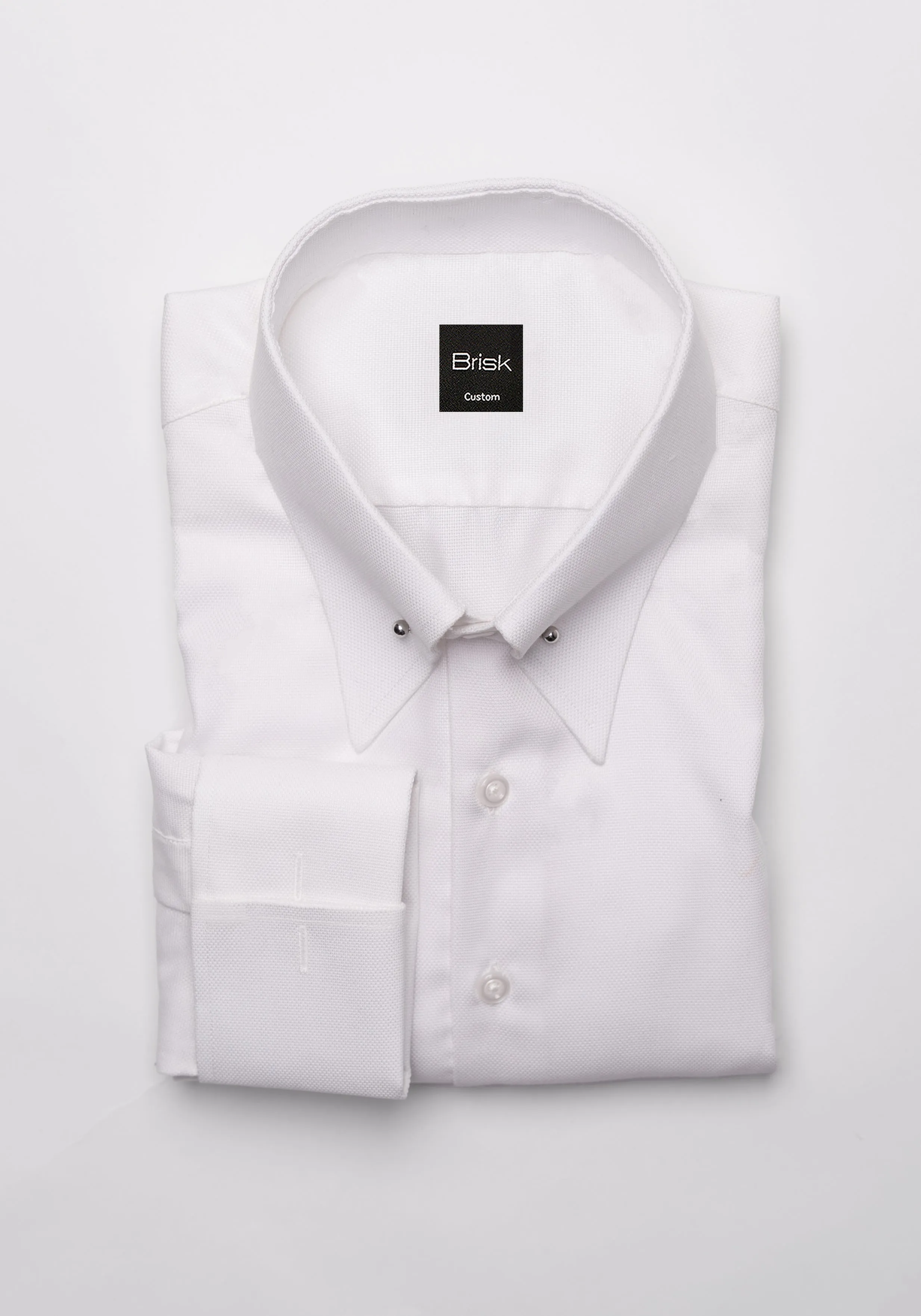 Egyptian White Gloss Structured Shirt - Classic Straight Collar With Pin