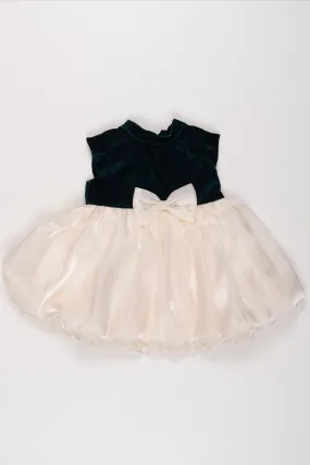 Elegant Dark Green and Ivory Tulle Bow Dress for Girls