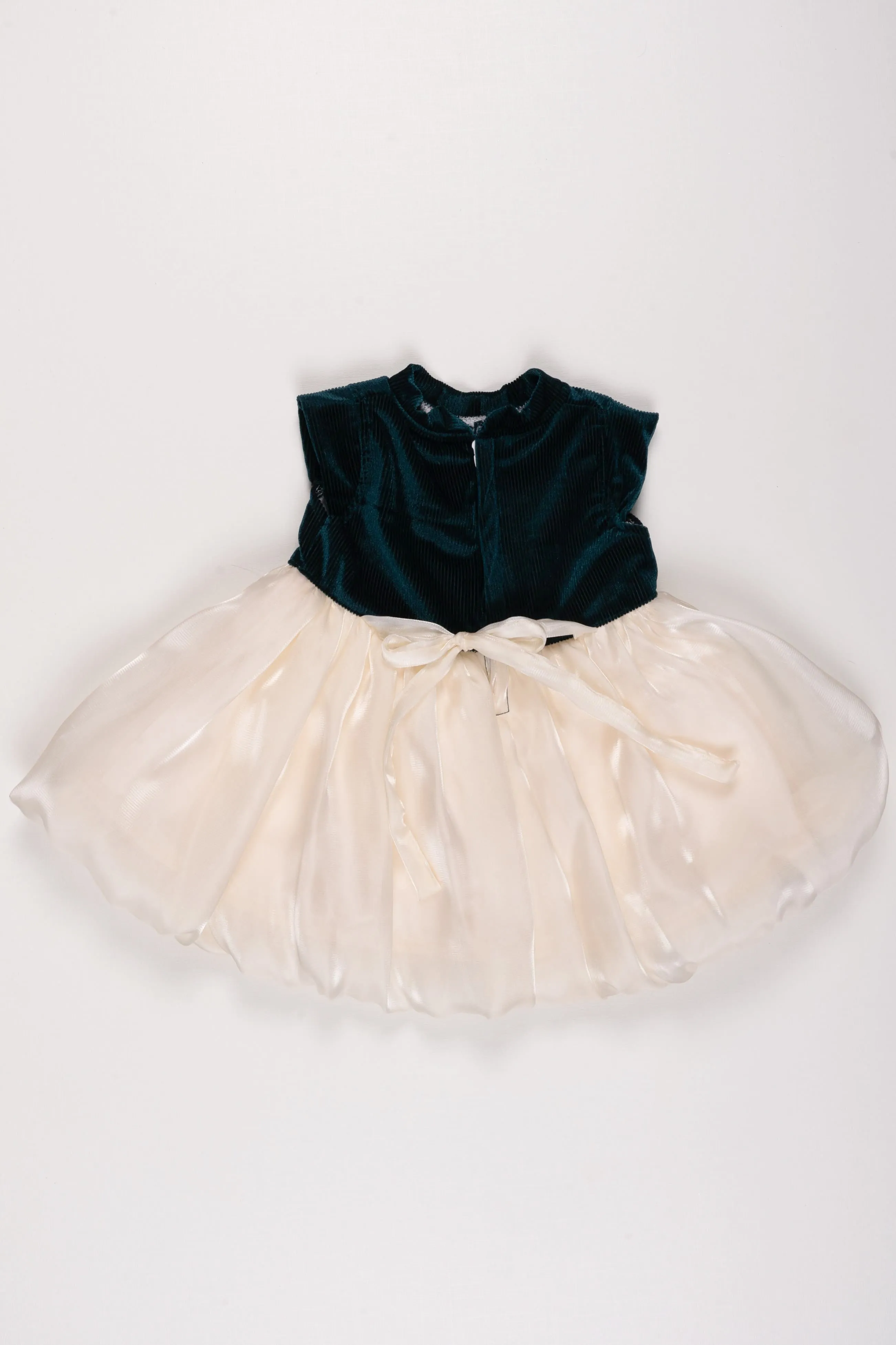 Elegant Dark Green and Ivory Tulle Bow Dress for Girls