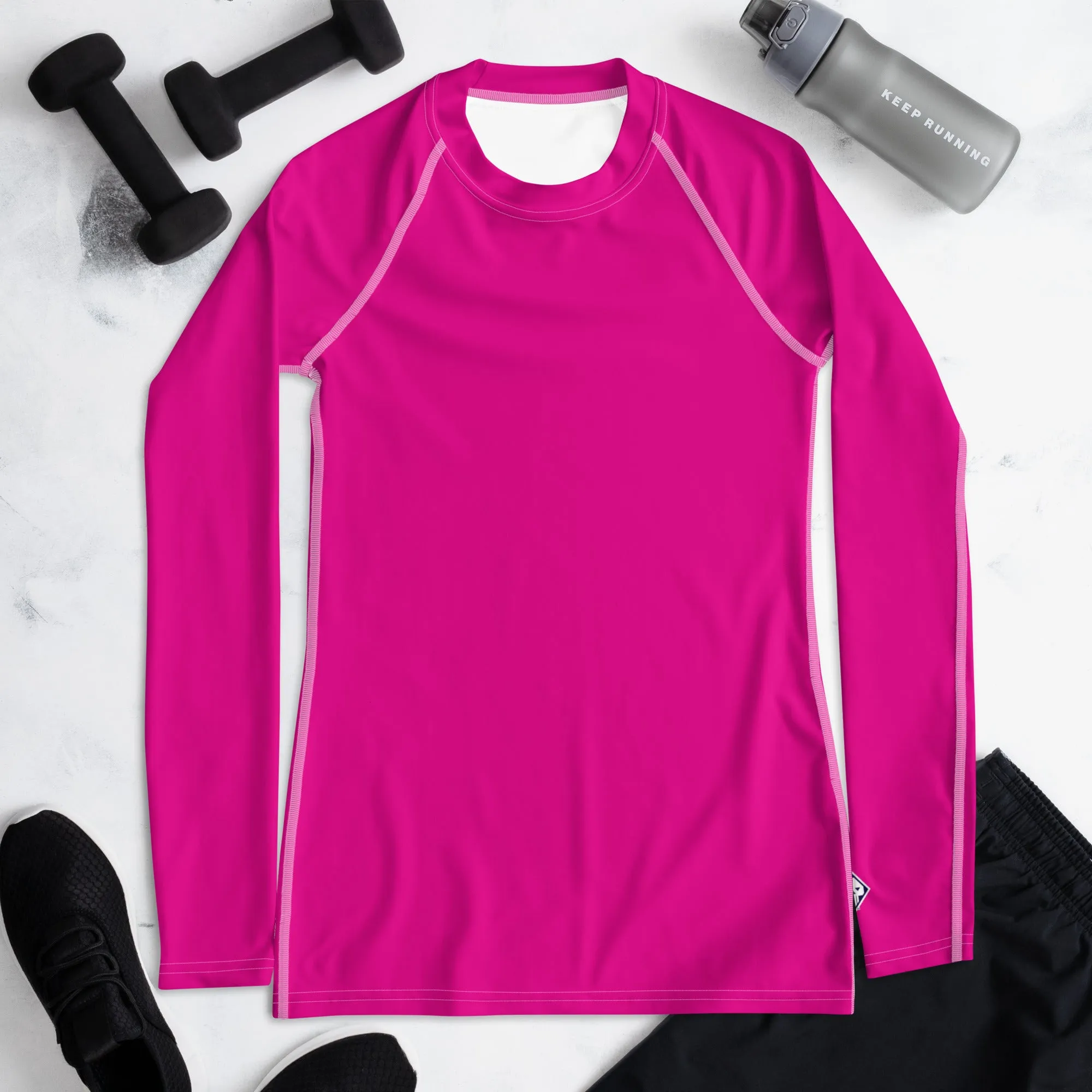 Elegant Essentials: Long Sleeve Solid Color Rash Guard for Women - Hollywood Cerise