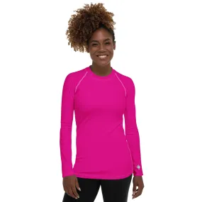 Elegant Essentials: Long Sleeve Solid Color Rash Guard for Women - Hollywood Cerise