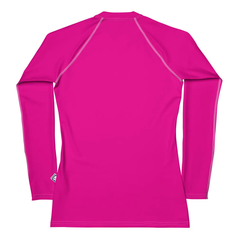 Elegant Essentials: Long Sleeve Solid Color Rash Guard for Women - Hollywood Cerise