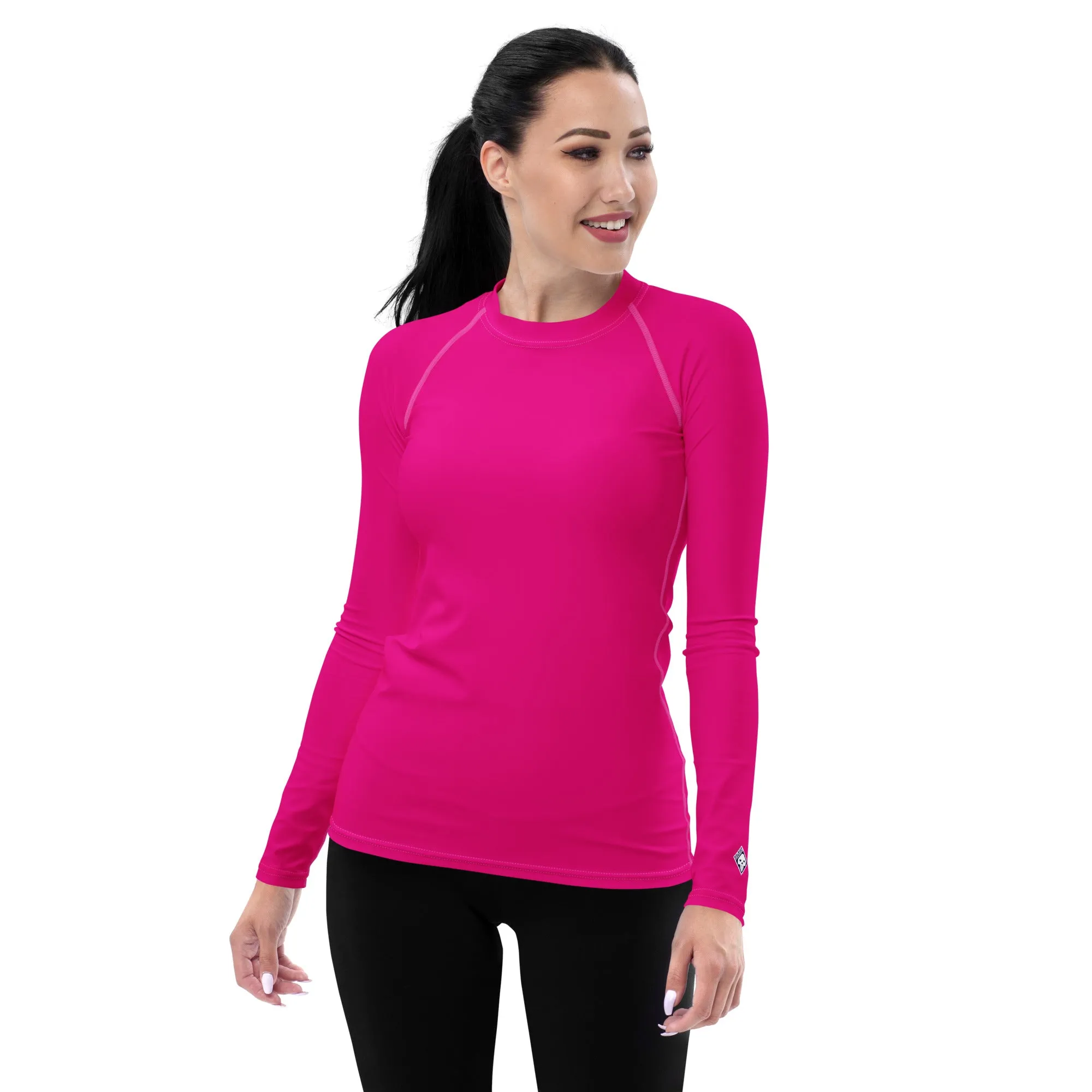 Elegant Essentials: Long Sleeve Solid Color Rash Guard for Women - Hollywood Cerise