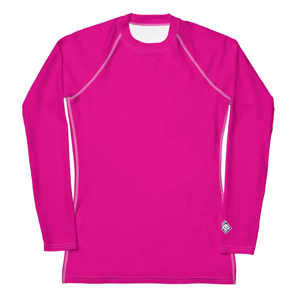 Elegant Essentials: Long Sleeve Solid Color Rash Guard for Women - Hollywood Cerise