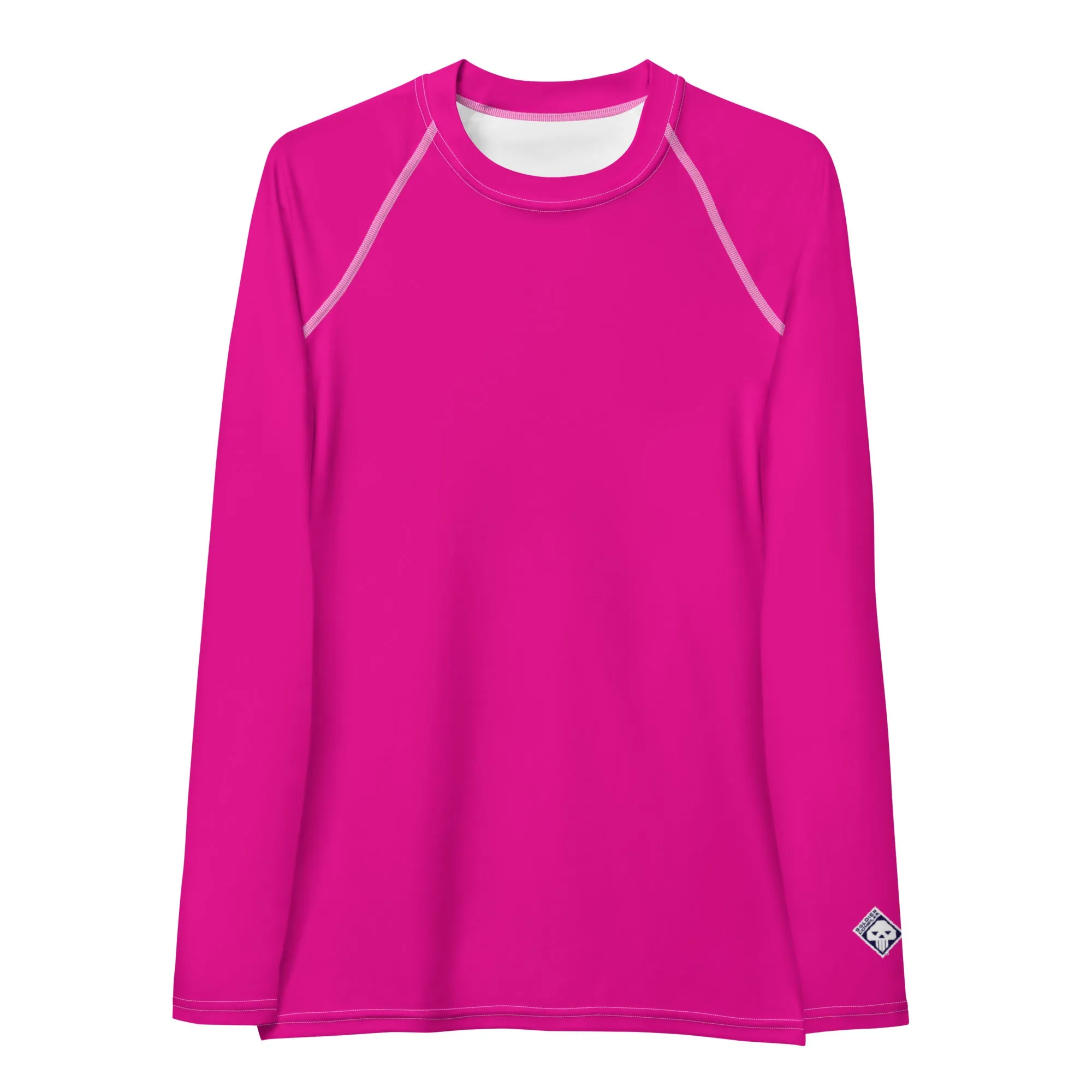 Elegant Essentials: Long Sleeve Solid Color Rash Guard for Women - Hollywood Cerise