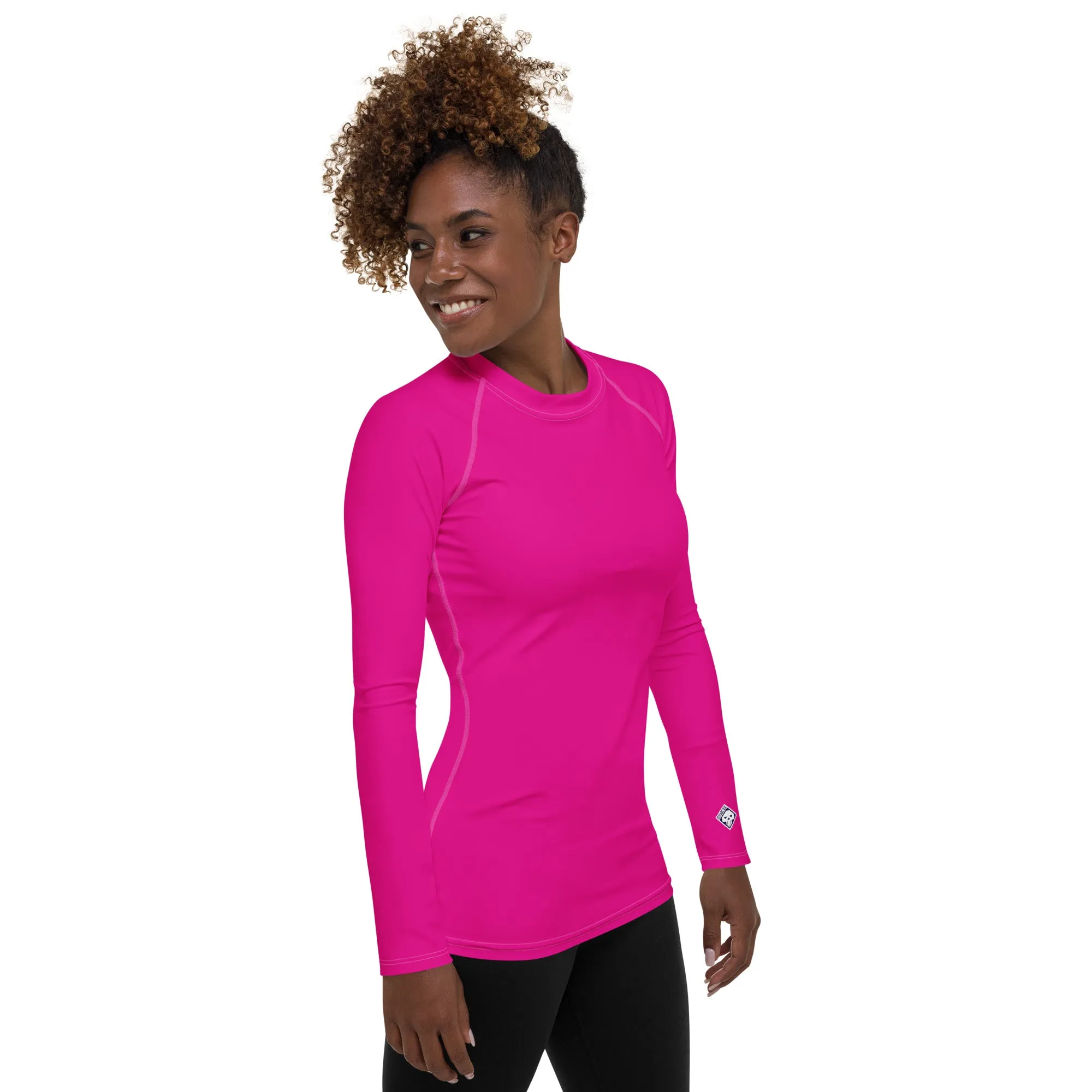 Elegant Essentials: Long Sleeve Solid Color Rash Guard for Women - Hollywood Cerise