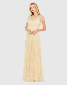 Embellished Illusion Cap Sleeve Gown