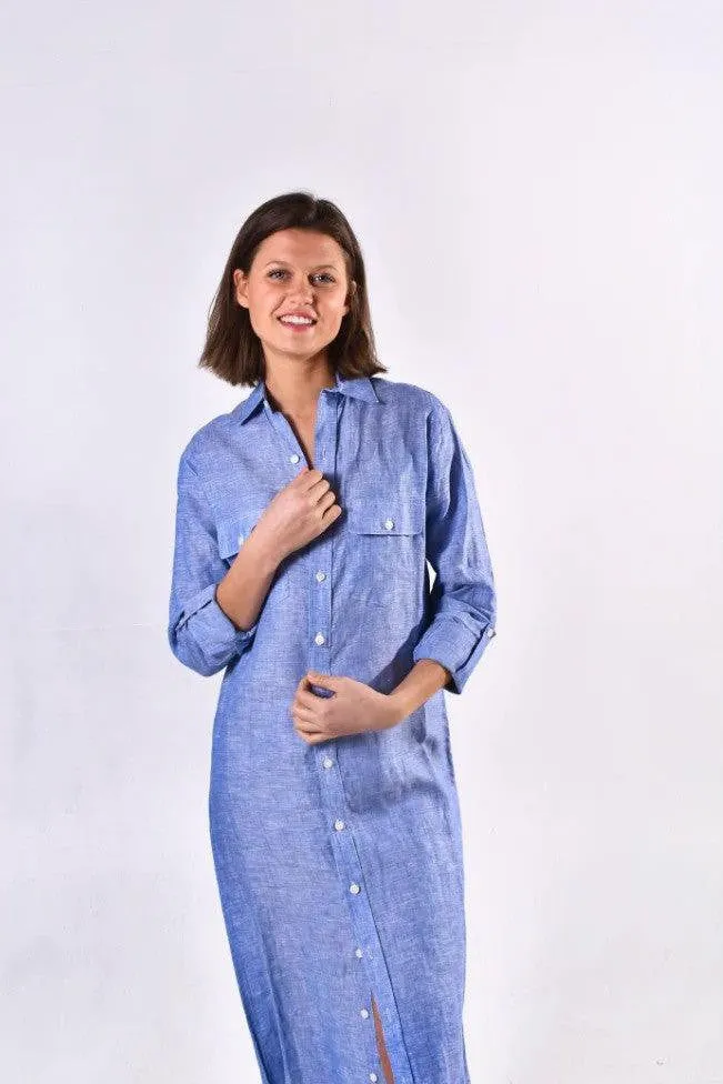 Emily Phillips - Blue Linen Midi Shirtdress