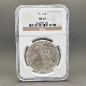 Estate 1881 0.900 Fine Silver Morgan Dollar NGC MS65