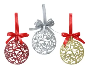 Filagree Bauble with Red Bow 3 Asst (10cm)