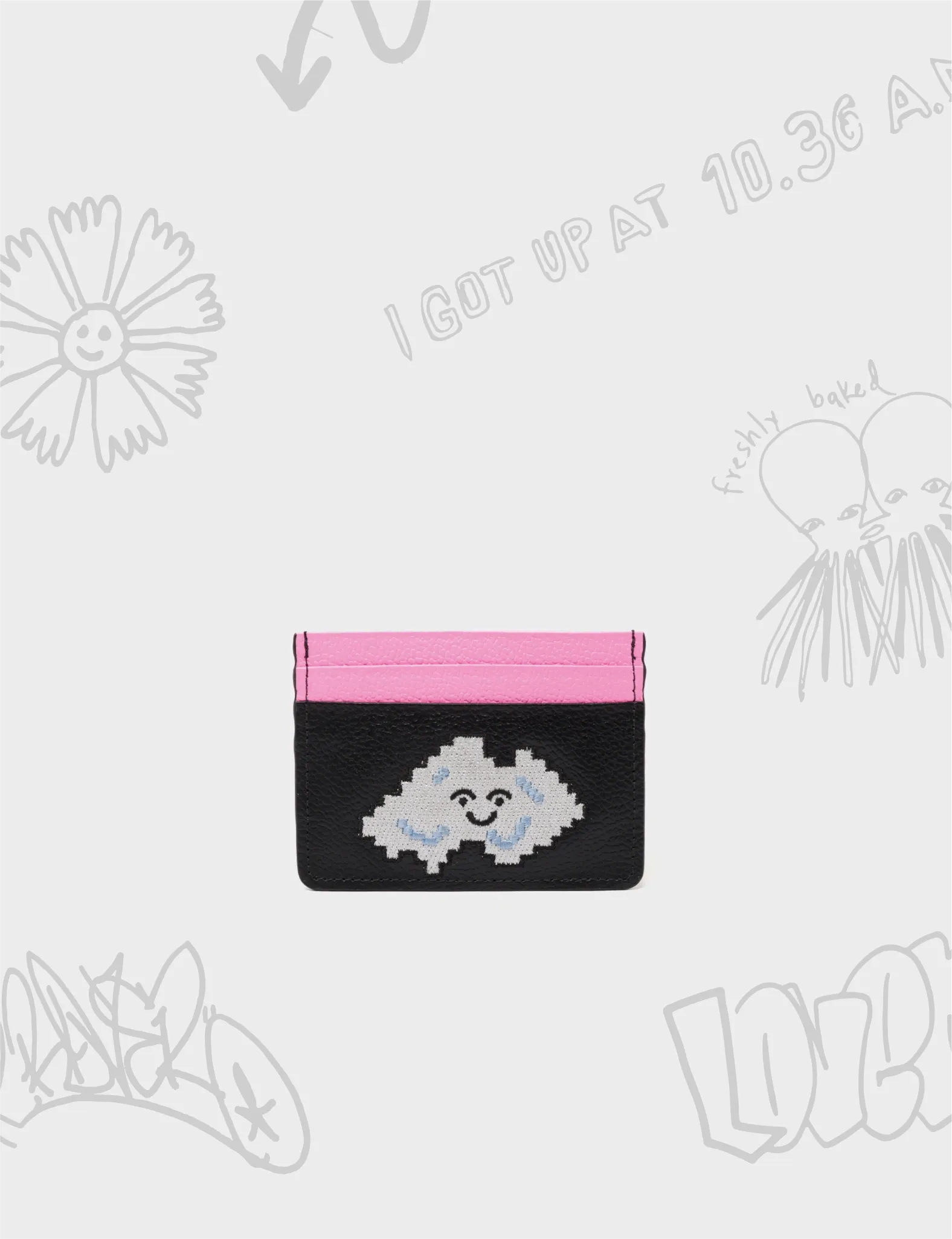 Filium Pink and Black Leather Cardholder - Cloud Applique