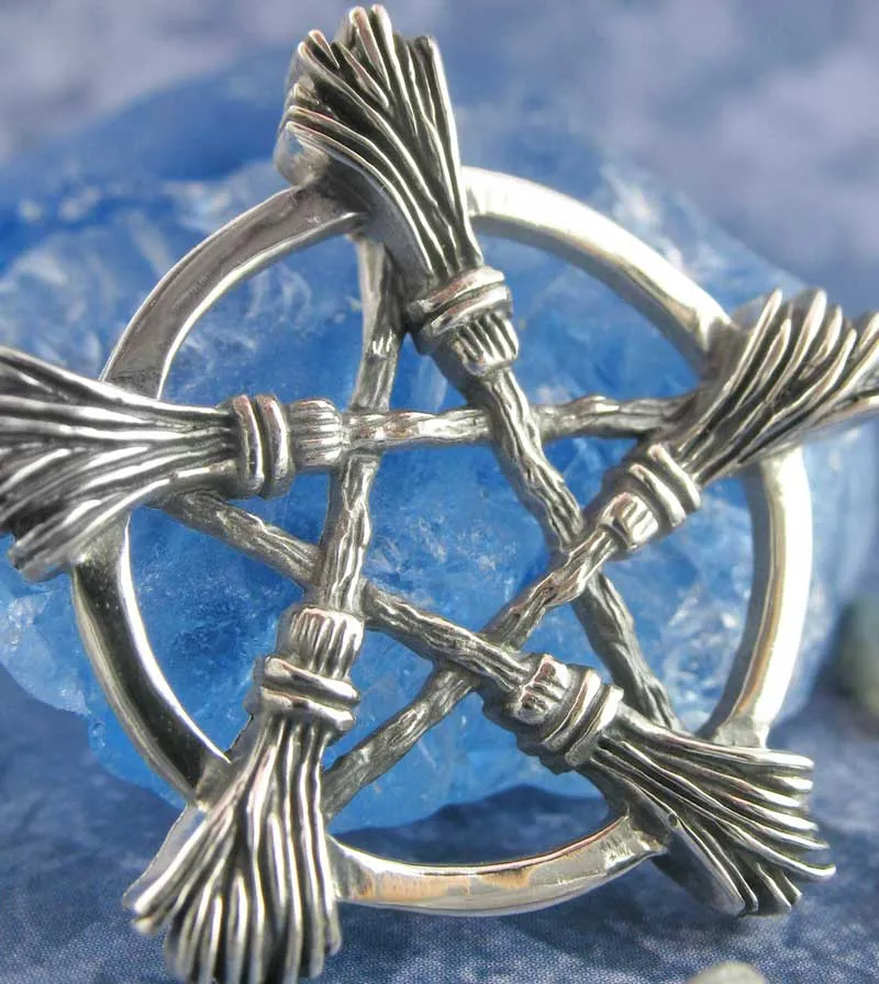 Five Brooms or Besoms Pentacle Pendant, Handmade