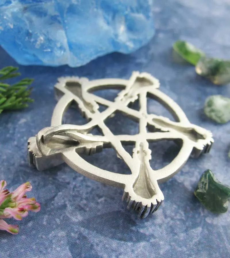 Five Brooms or Besoms Pentacle Pendant, Handmade