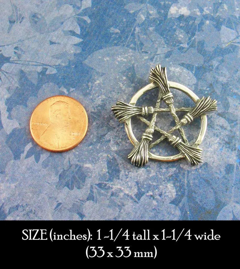 Five Brooms or Besoms Pentacle Pendant, Handmade