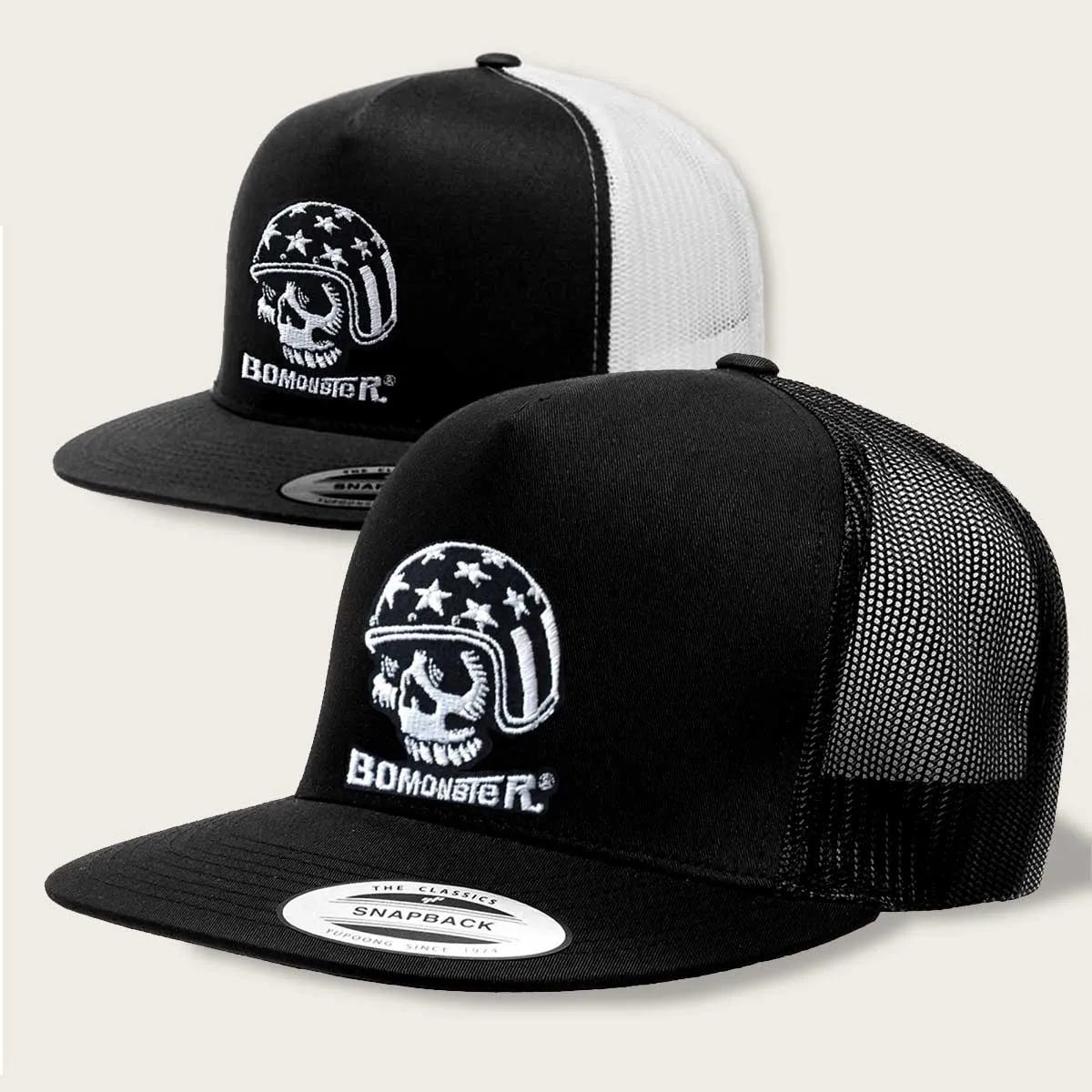 Flat Brim Snapback Motorcycle Trucker Hat "American Skull"