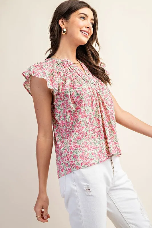 Floral Ruffle Sleeve Top